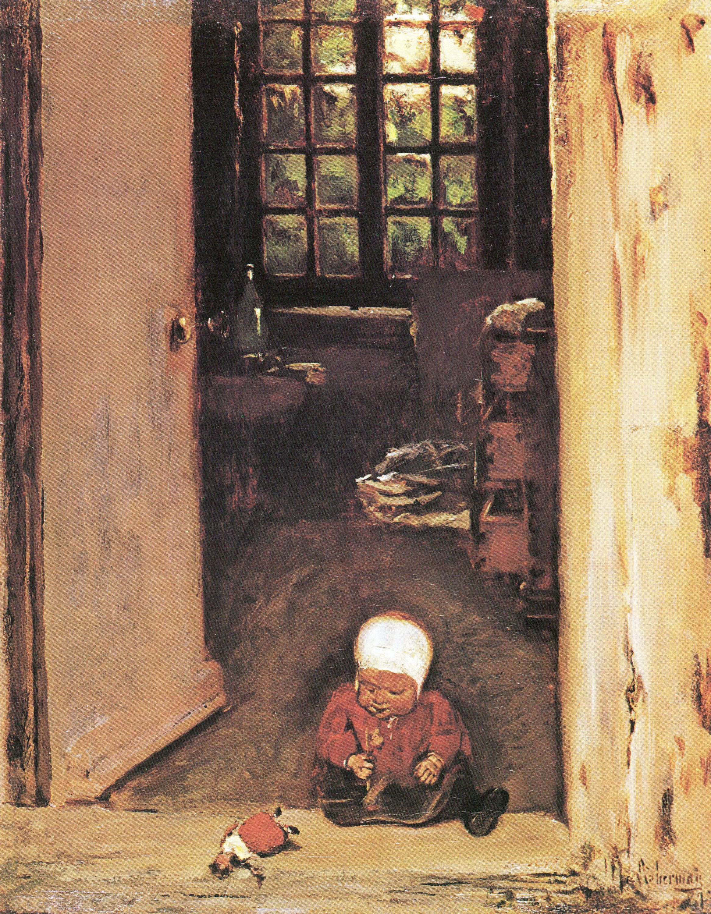 Barn som leker i dörröppningen - Max Liebermann