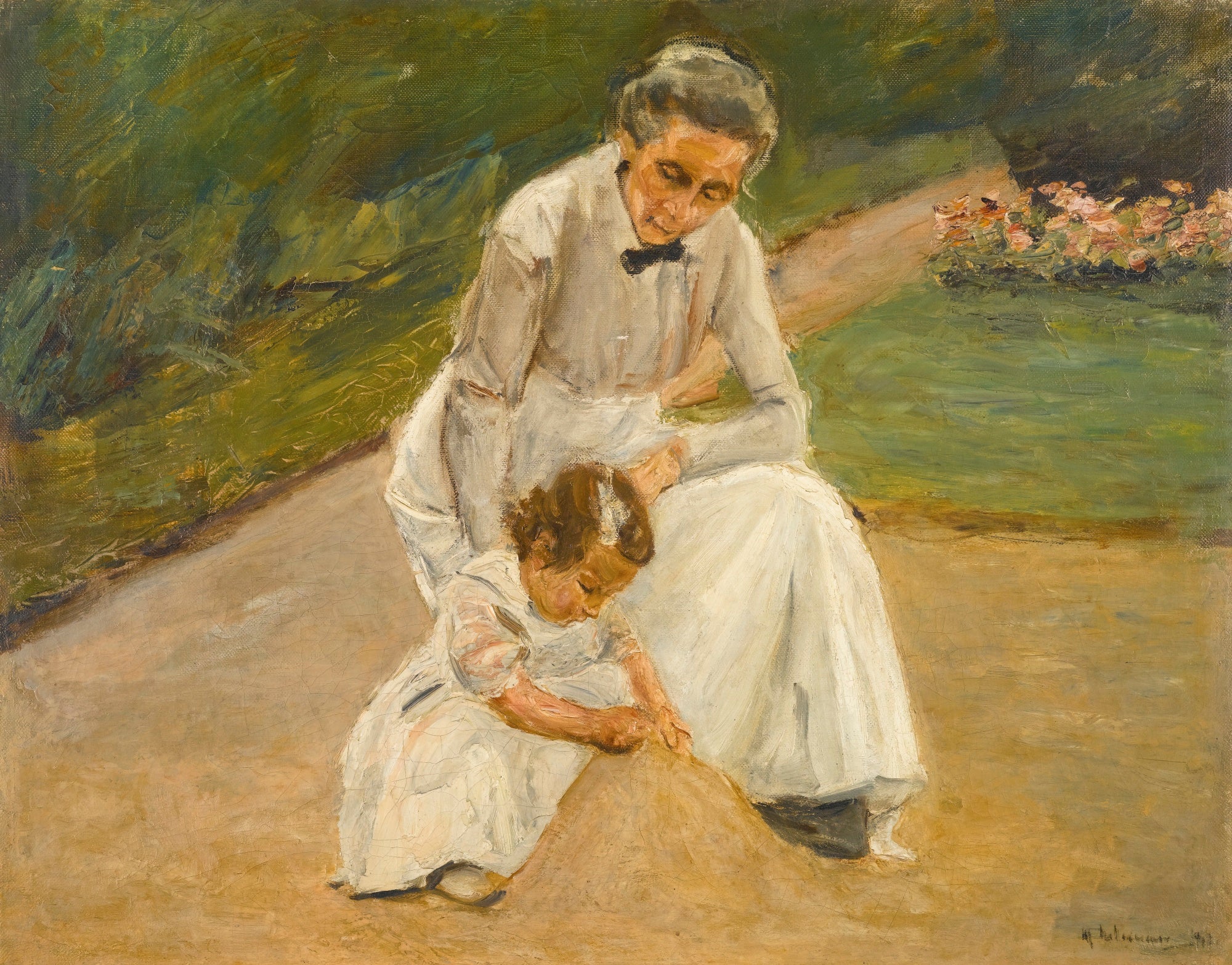 Konstnärens barnbarn och hennes amma leker i trädgården - Max Liebermann