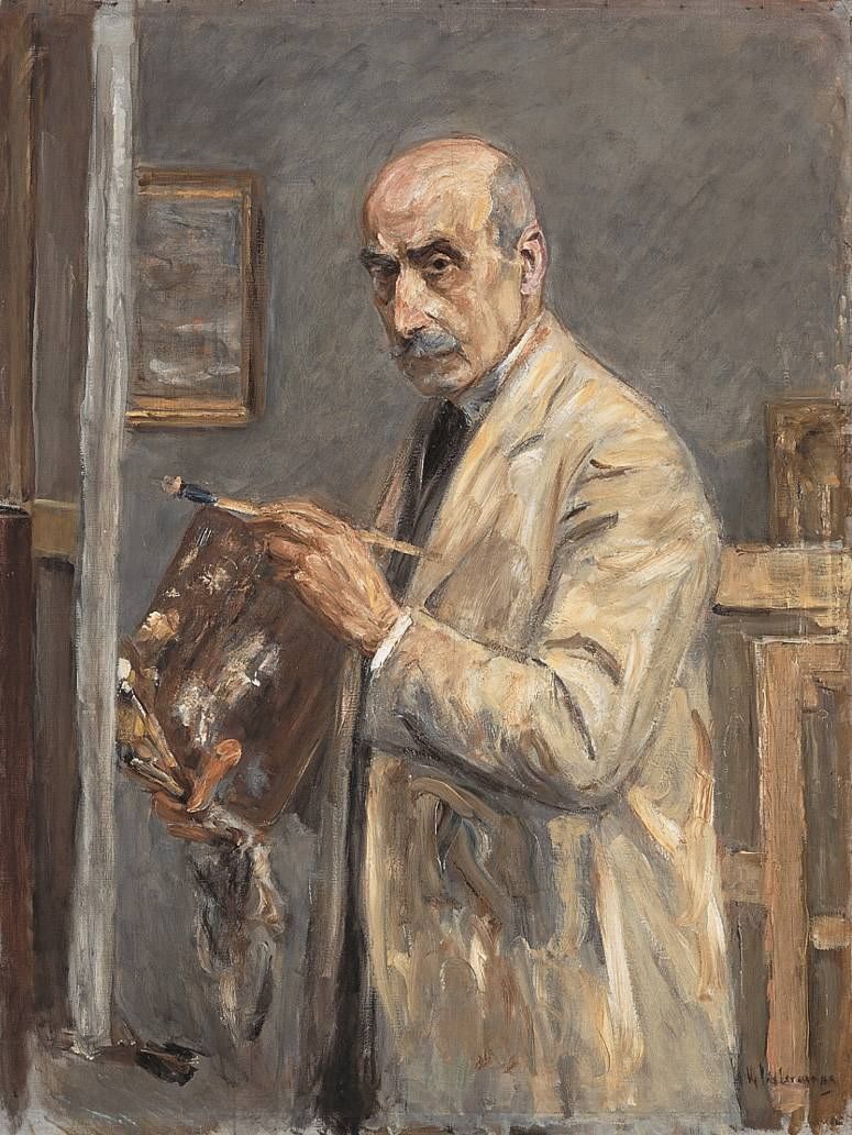 Självporträtt i målarrock (Selbstbildnis im Malkittel) - Max Liebermann