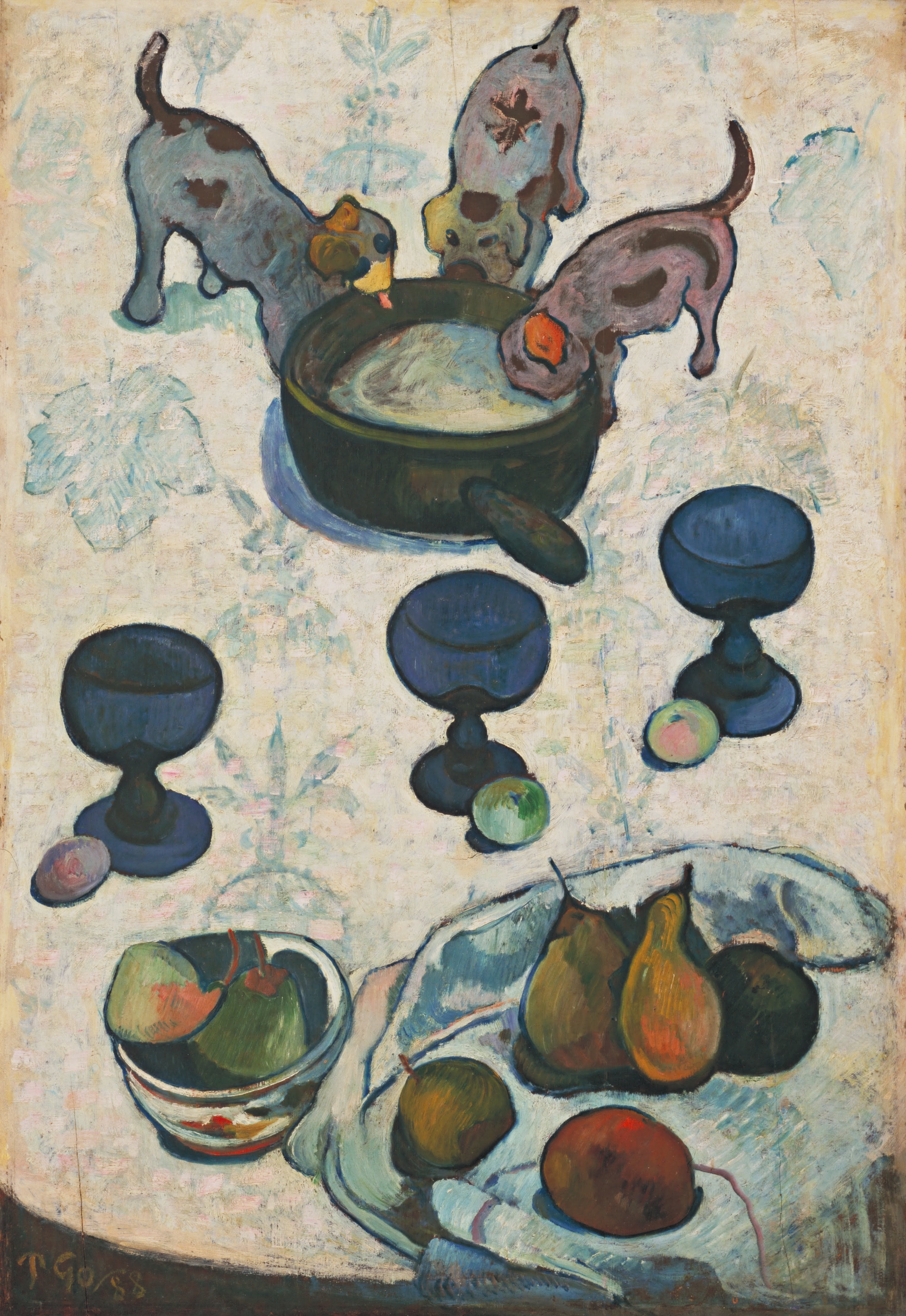 Stilleben med tre små hundar - Paul Gauguin
