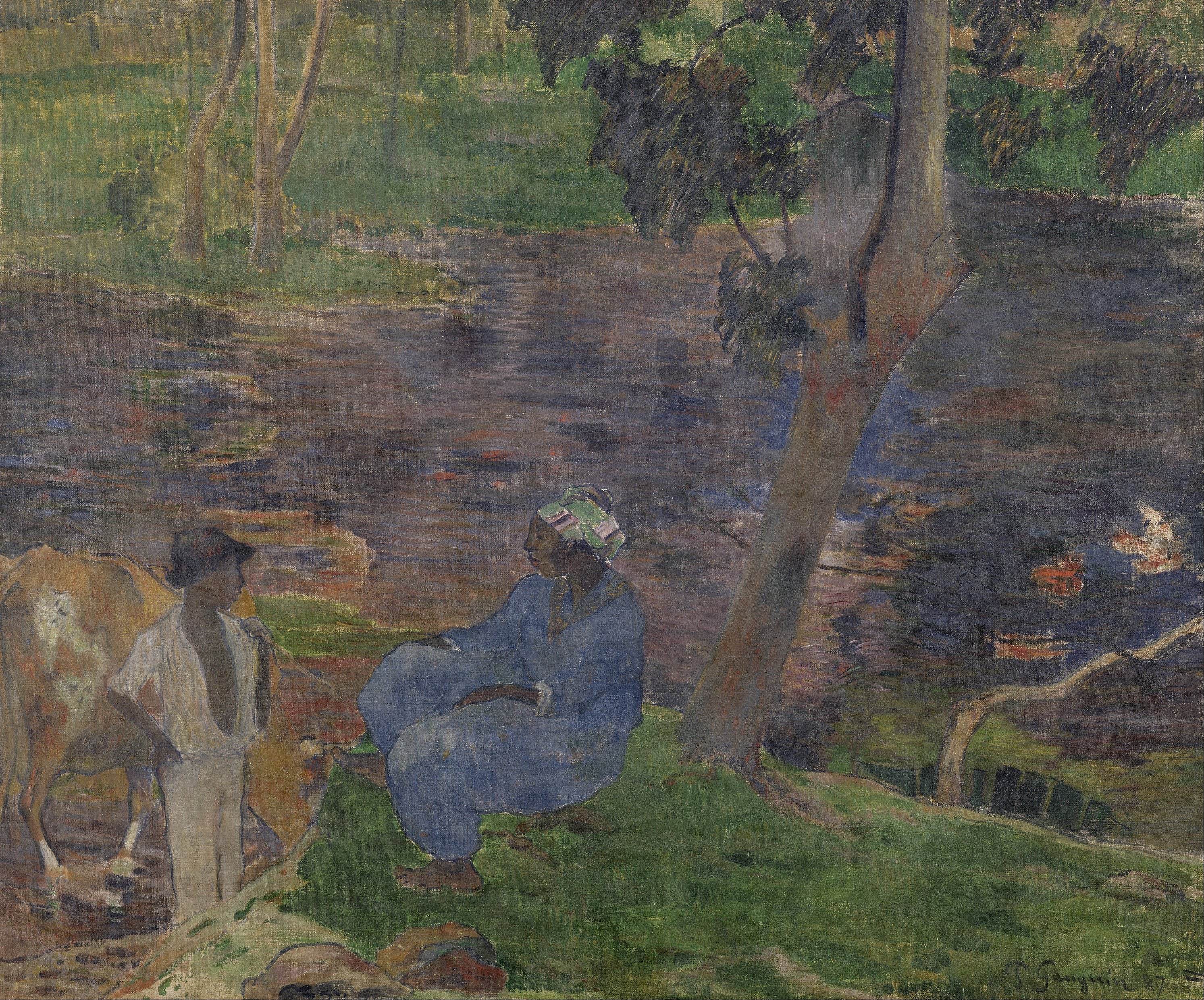Reproduction du tableau « Au bord de la rivière - Paul Gauguin » par Alpha Reproduction en peinture à l’huile