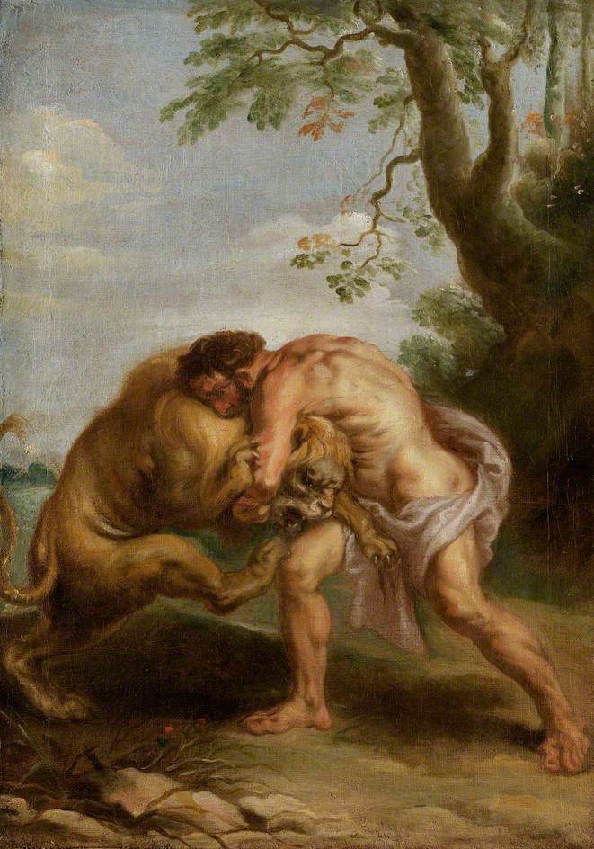 Herkules och lejonet från Nemea - Peter Paul Rubens
