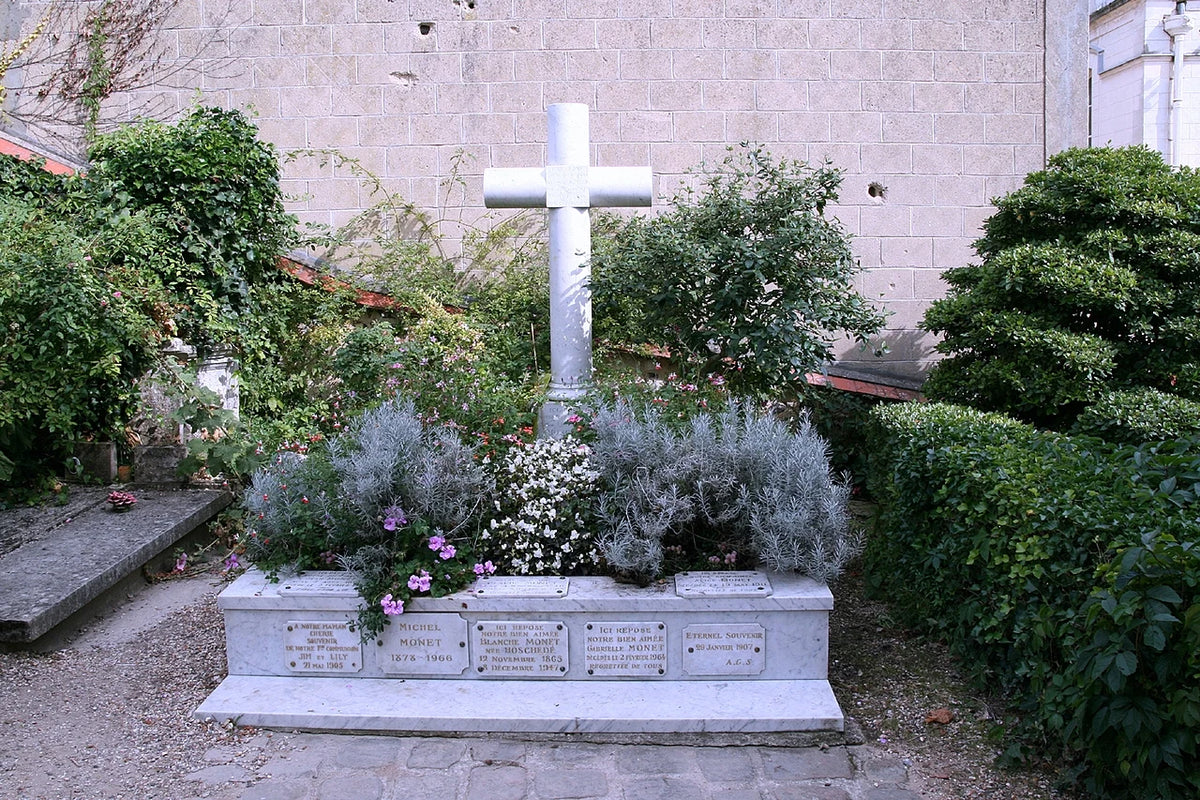 Tombe de Claude Monet dans le cimetière de Giverny, près de l'église Sainte-Radegonde