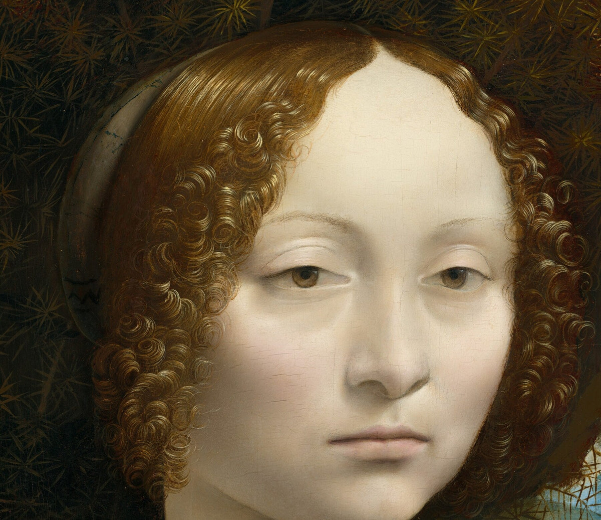 Détail du portrait de Ginevra de’ Benci peint par Léonard de Vinci