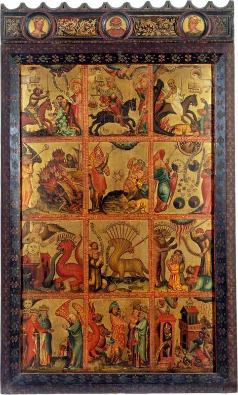 12 scener ur Uppenbarelseboken (triptyk altartavla, högra panelen, insidan) - Mästare Bertram
