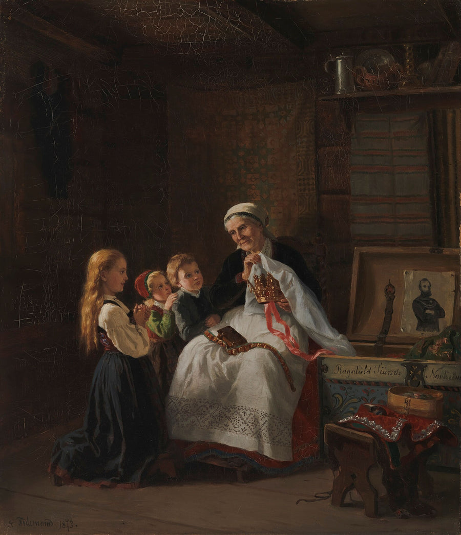 La Couronne de mariée de grand-mère, Adolph Tidemand, 1873, peinture à l’huile