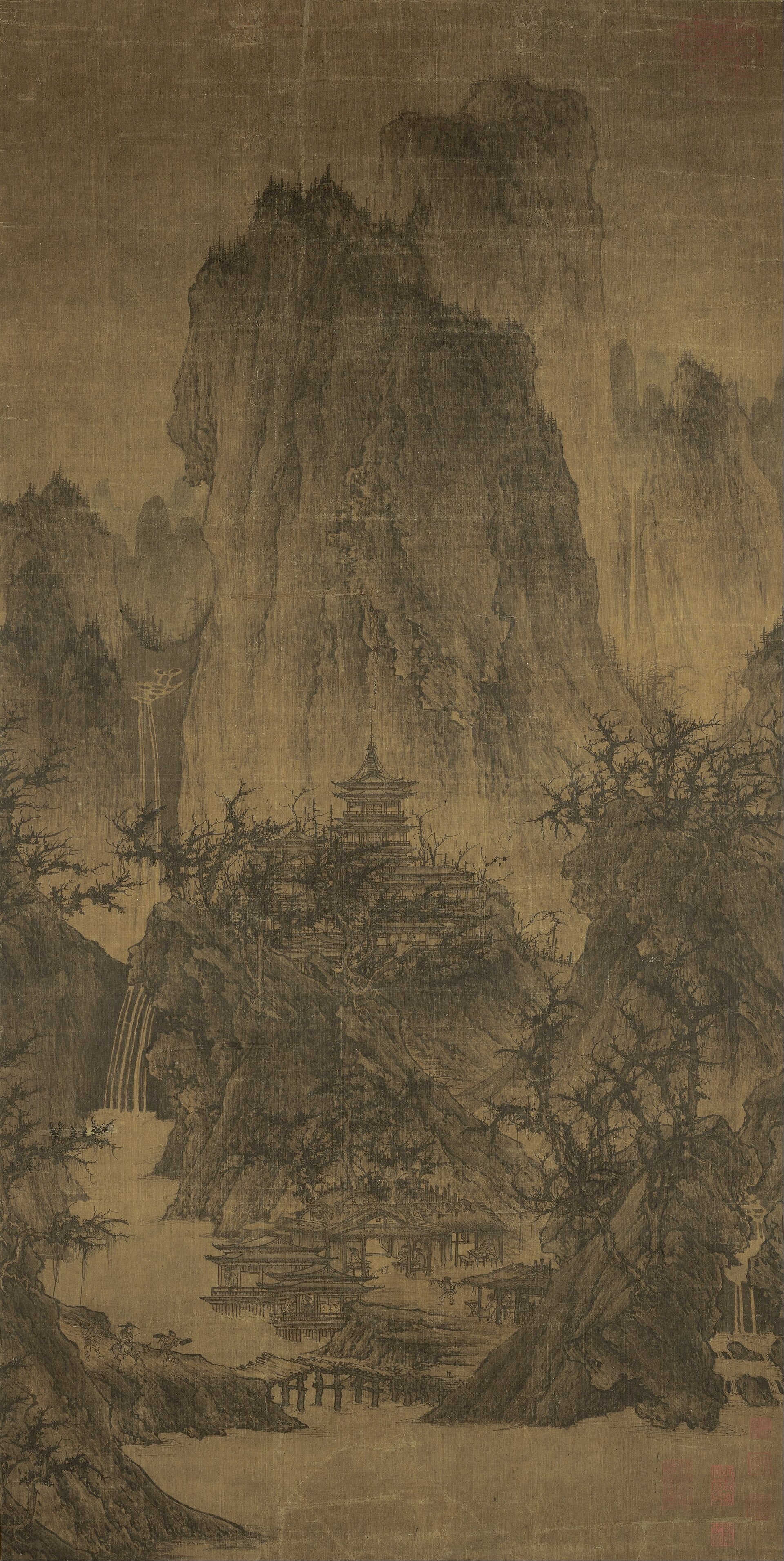 Temple solitaire parmi les sommets dégagés, Attribué à Li Cheng, Xe siècle — peinture chinoise