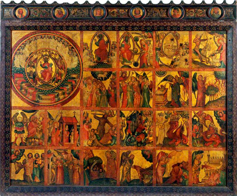 21 scener ur Uppenbarelseboken (triptyk altartavla, mittpanel) - Mästare Bertram