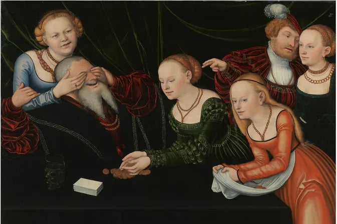 6 personer, flickor som leker med en äldre man - Lucas Cranach den äldre