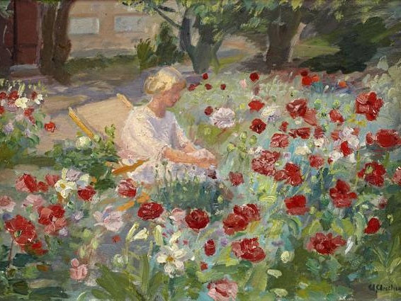 Ung kvinna bland vallmo - Anna Ancher