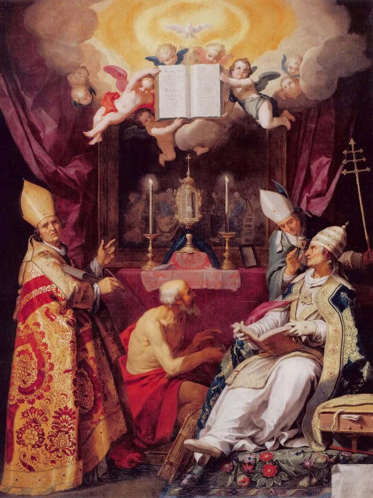 Les quatre pères de l'Église latine vénérant l'Eucharistie - Abraham Bloemaert image 1 reproduction artisanale de tableau