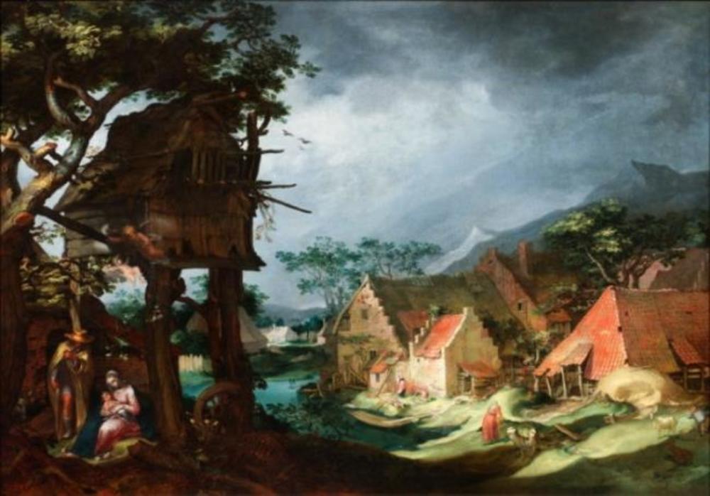 Paysage agricole avec le reste du vol vers l'Égypte - Abraham Bloemaert image 1 reproduction artisanale de tableau