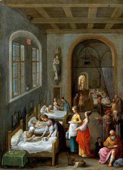 Sainte Élisabeth de Hongrie apporte de la nourriture aux patients d'un hôpital - Adam Elsheimer