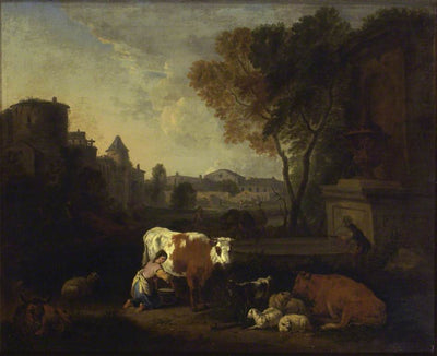Paysage italien avec une jeune fille trayant une vache - Adriaen van de Velde