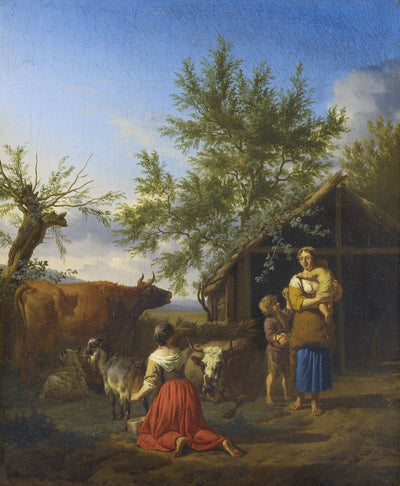 Une femme qui trait une chèvre devant une grange - Adriaen van de Velde