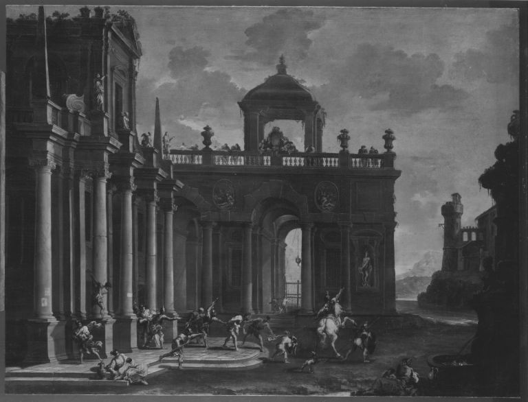 Architekturbild mit der Gefangennahme Simsons - Alessandro Magnasco image 1 tableau peint à l’huile sur toile