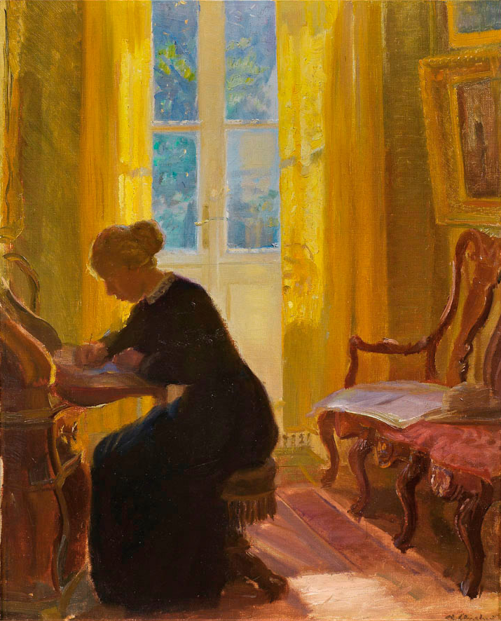 Helga Ancher håller på att skriva. - Anna Ancher