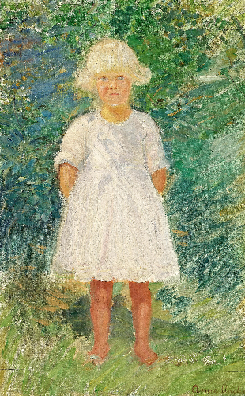 En ung flicka i trädgården. - Anna Ancher