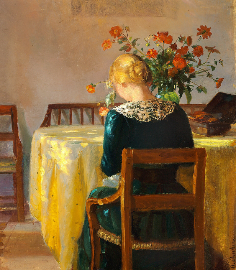 Interiör med Helga, målarens dotter, som syr - Anna Ancher