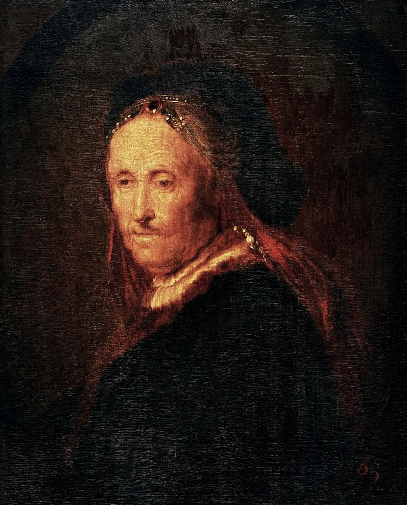 Gammal kvinna i österländsk dräkt (Porträtt av Rembrandts mor). - Rembrandt