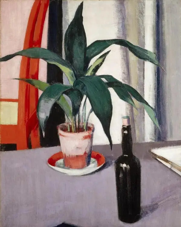 Aspidistra och flaska på bordet - Francis Cadell