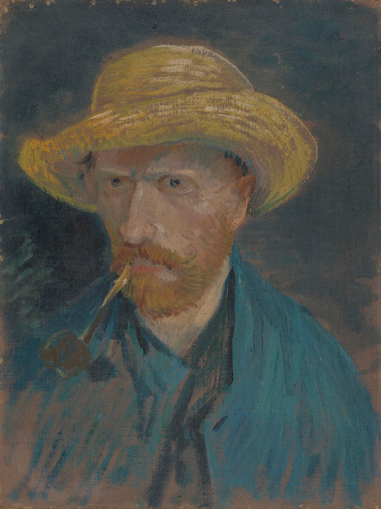 🧢 Självporträtt med halmhatt och pipa – Vincent van Gogh (1887)
