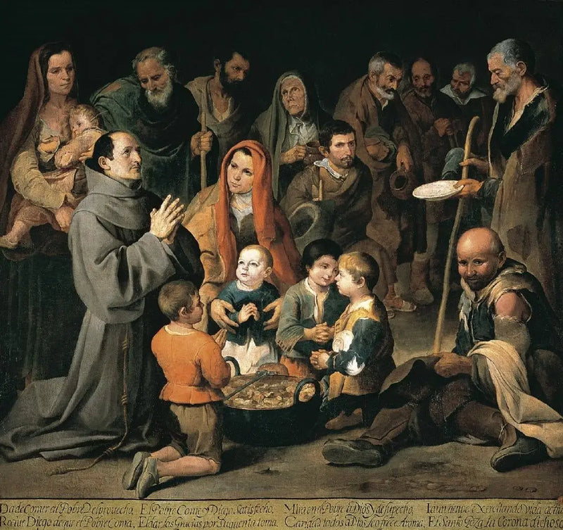 Saint Didaque från Alcalá som ger näring till de fattiga - Bartolomé Esteban Murillo