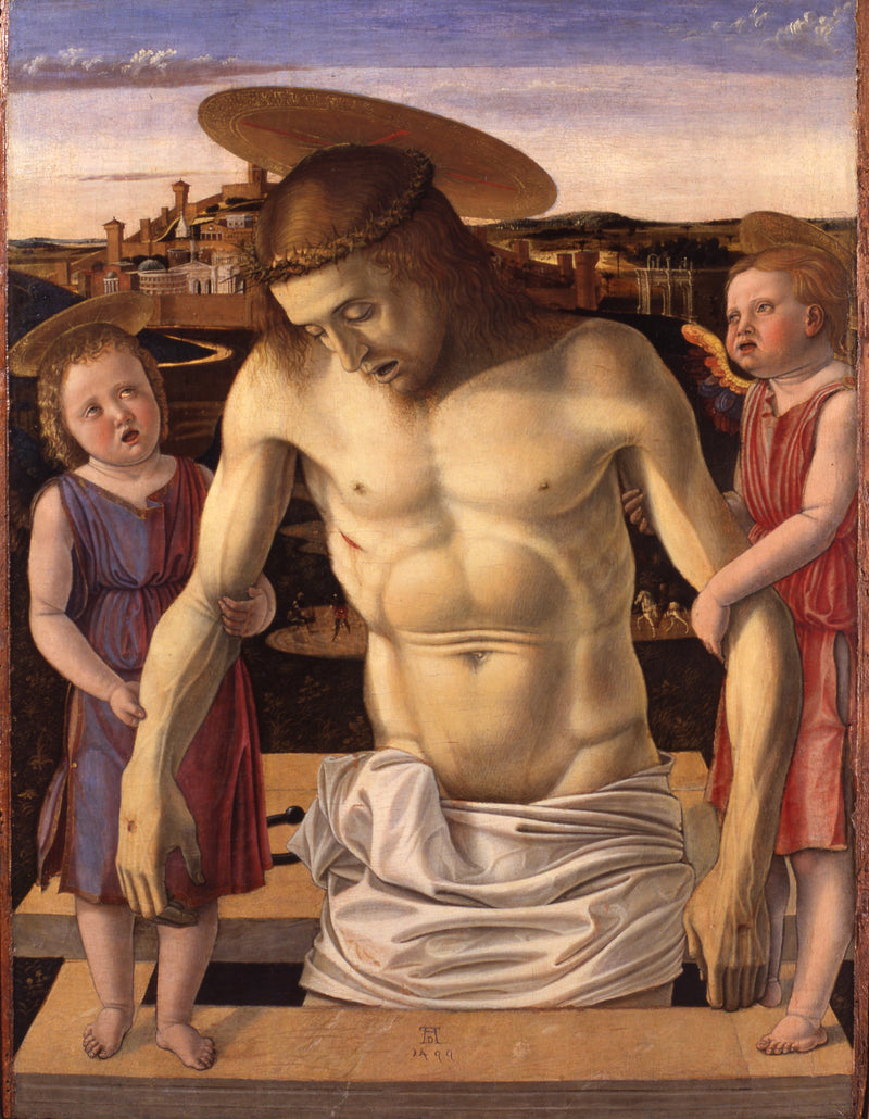 Kristus på korset understödd av två änglar - Giovanni Bellini