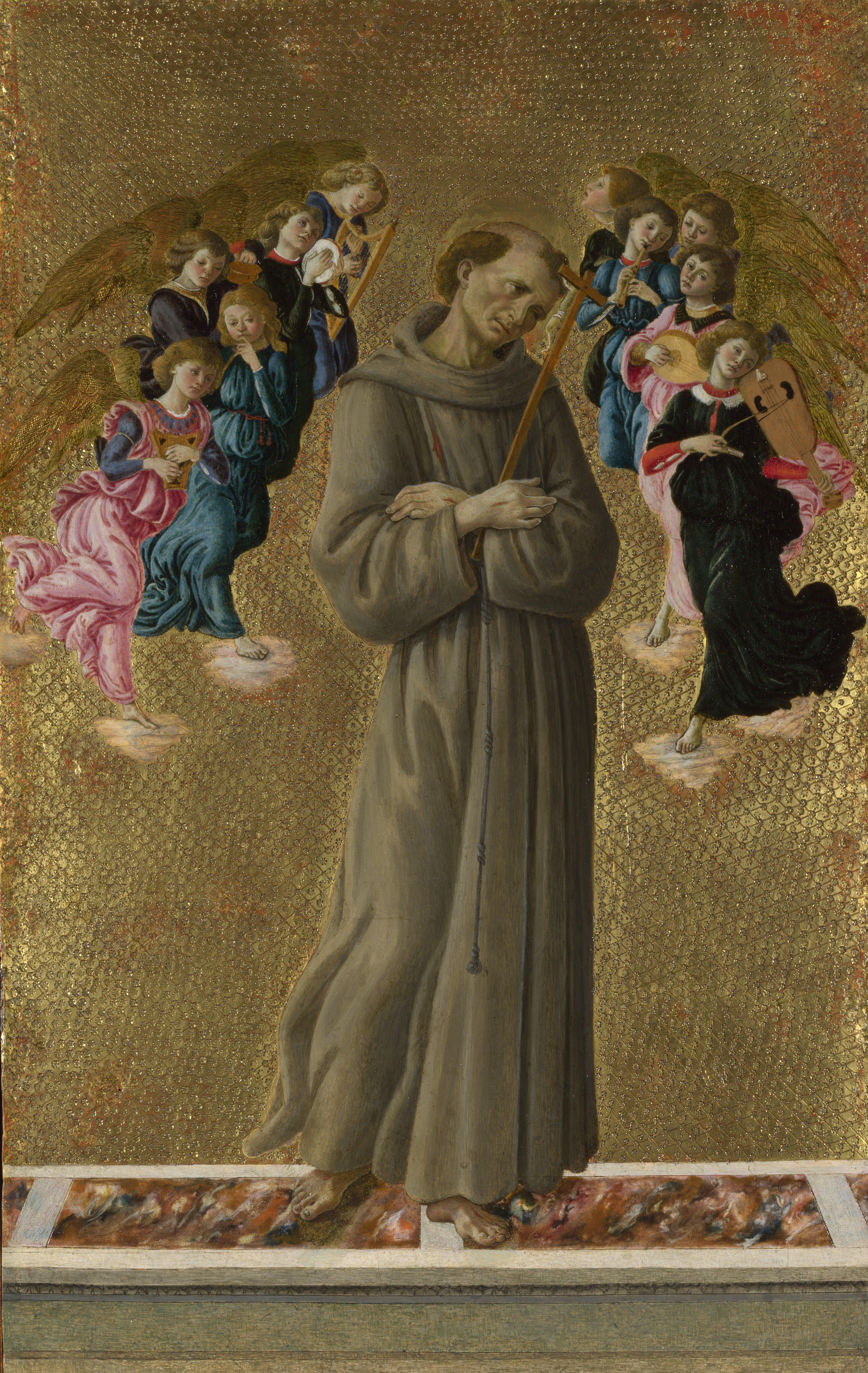 Franciskus av Assisi med änglar - Sandro Botticelli