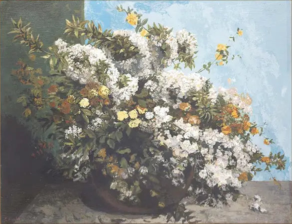 Blommande grenar och Blommor - Gustave Courbet