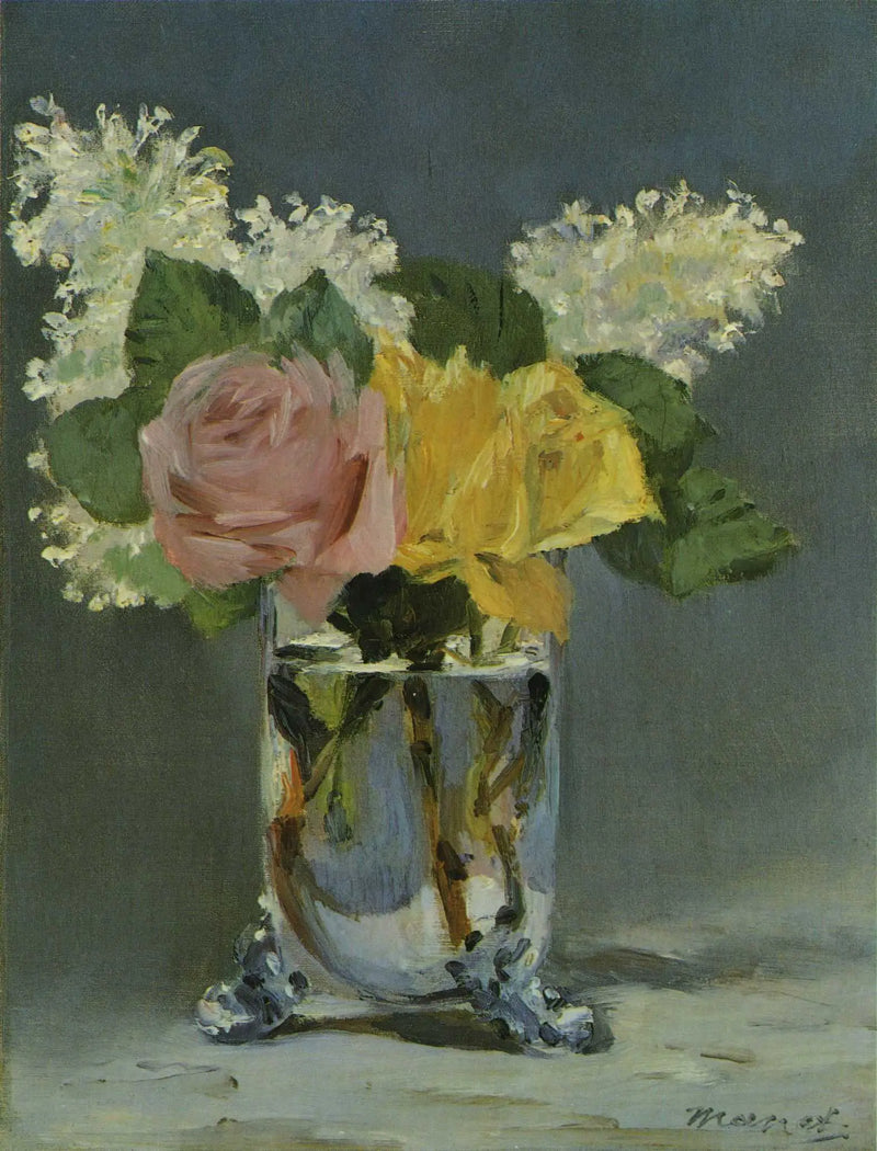 Rosor och syren i en vas - Édouard Manet