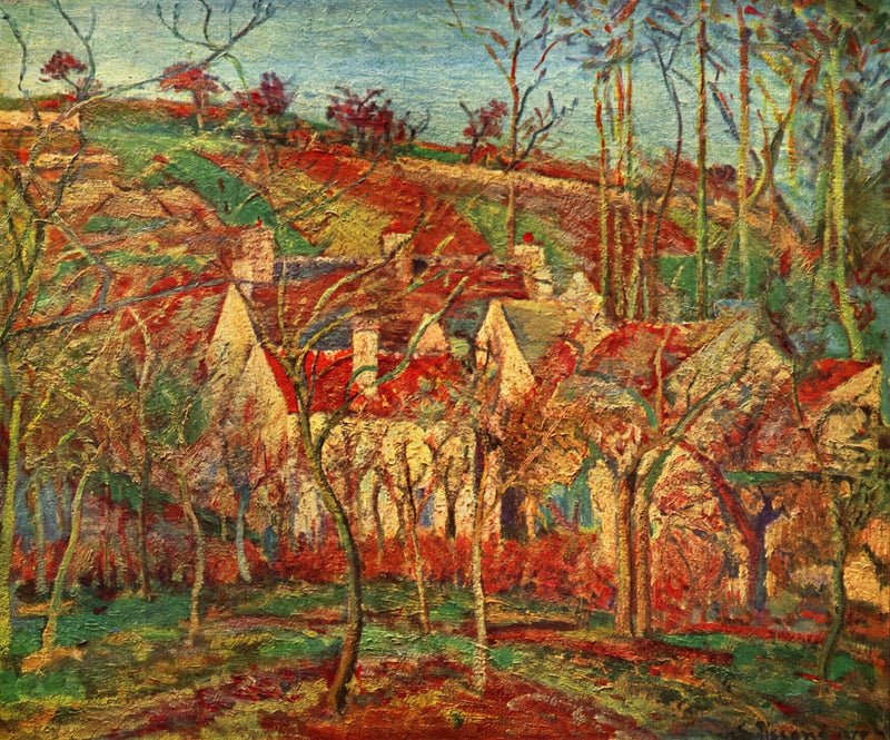 De röda taken, byhörn, vintereffekt - Camille Pissarro