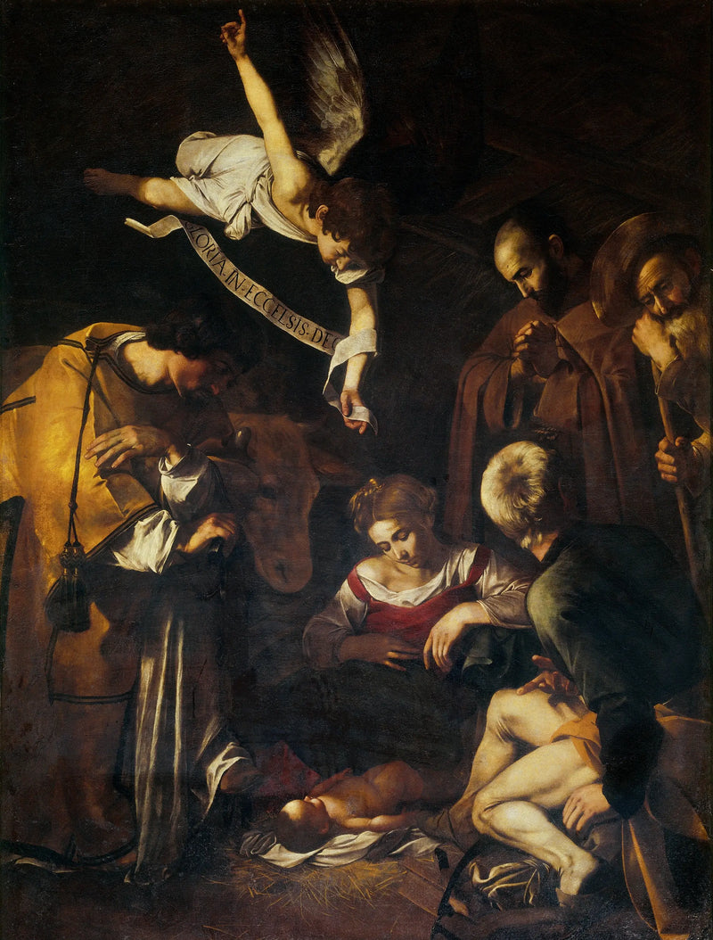 Nativiteten med helige Franciskus och helige Laurentius - Caravaggio