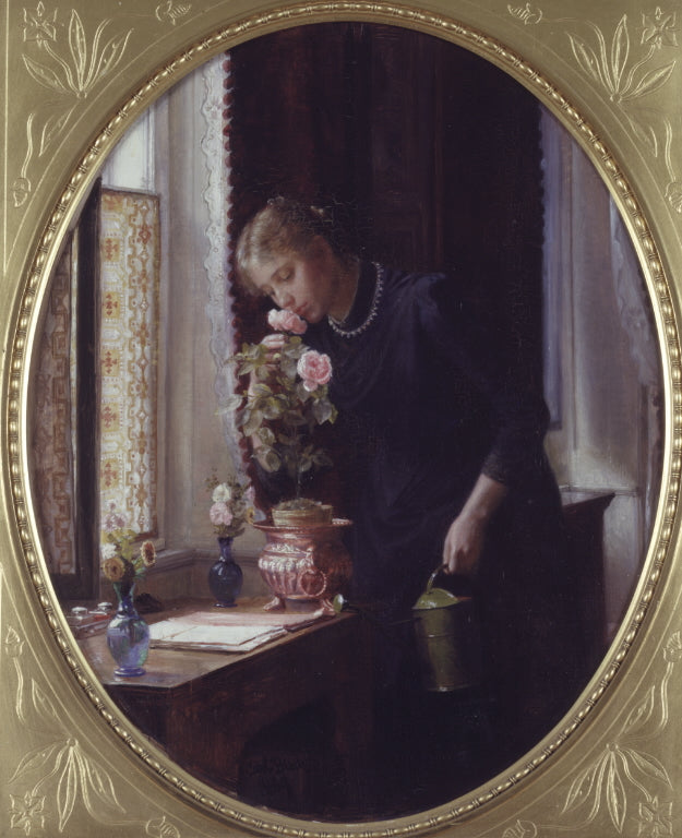 En ung flicka som luktar ända till en ros - Carl Heinrich Bloch