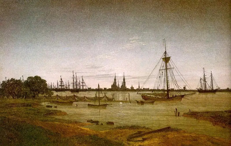 Månebelyst hamn - Caspar David Friedrich