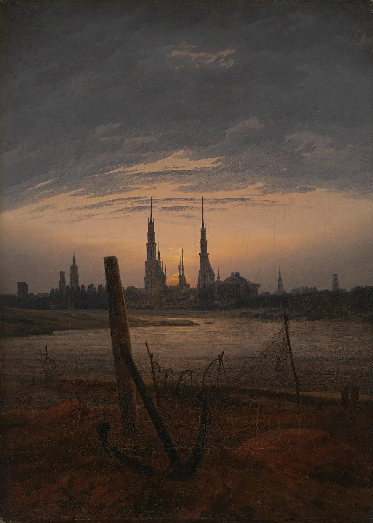 Reproduction du tableau « Ville au lever de Lune - Caspar David Friedrich » par Alpha Reproduction en peinture à l’huile