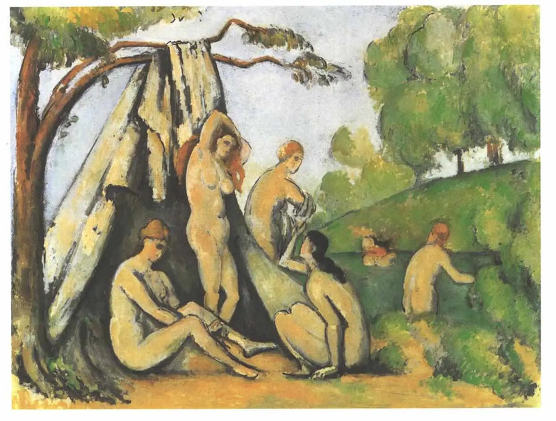 Badande framför tältet - Paul Cézanne