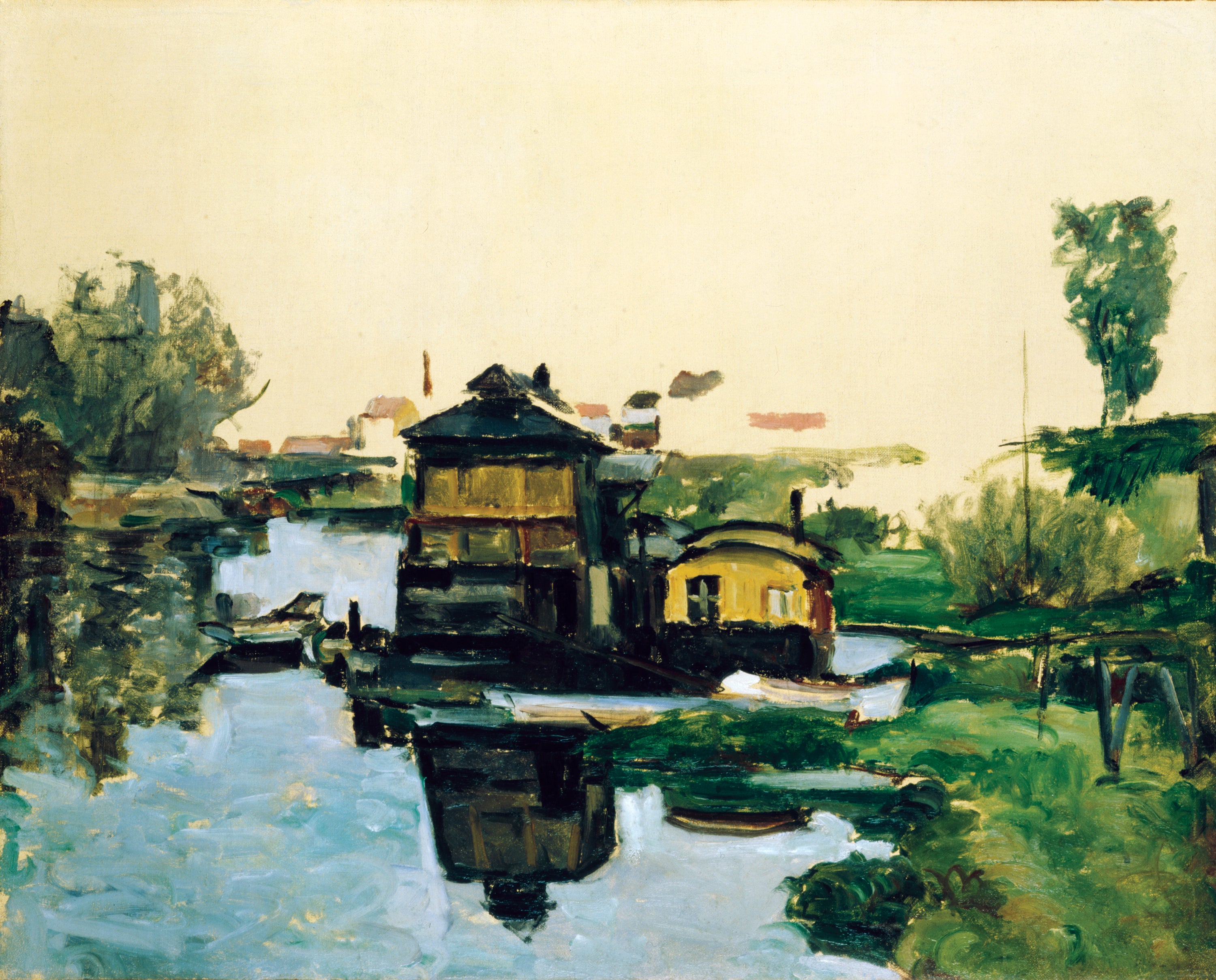 Reproduction du tableau « Maisons flottantes sur un fleuve - Paul Cézanne » par Alpha Reproduction en peinture à l’huile