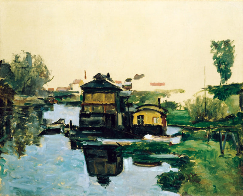 Flytande hus på en flod - Paul Cézanne