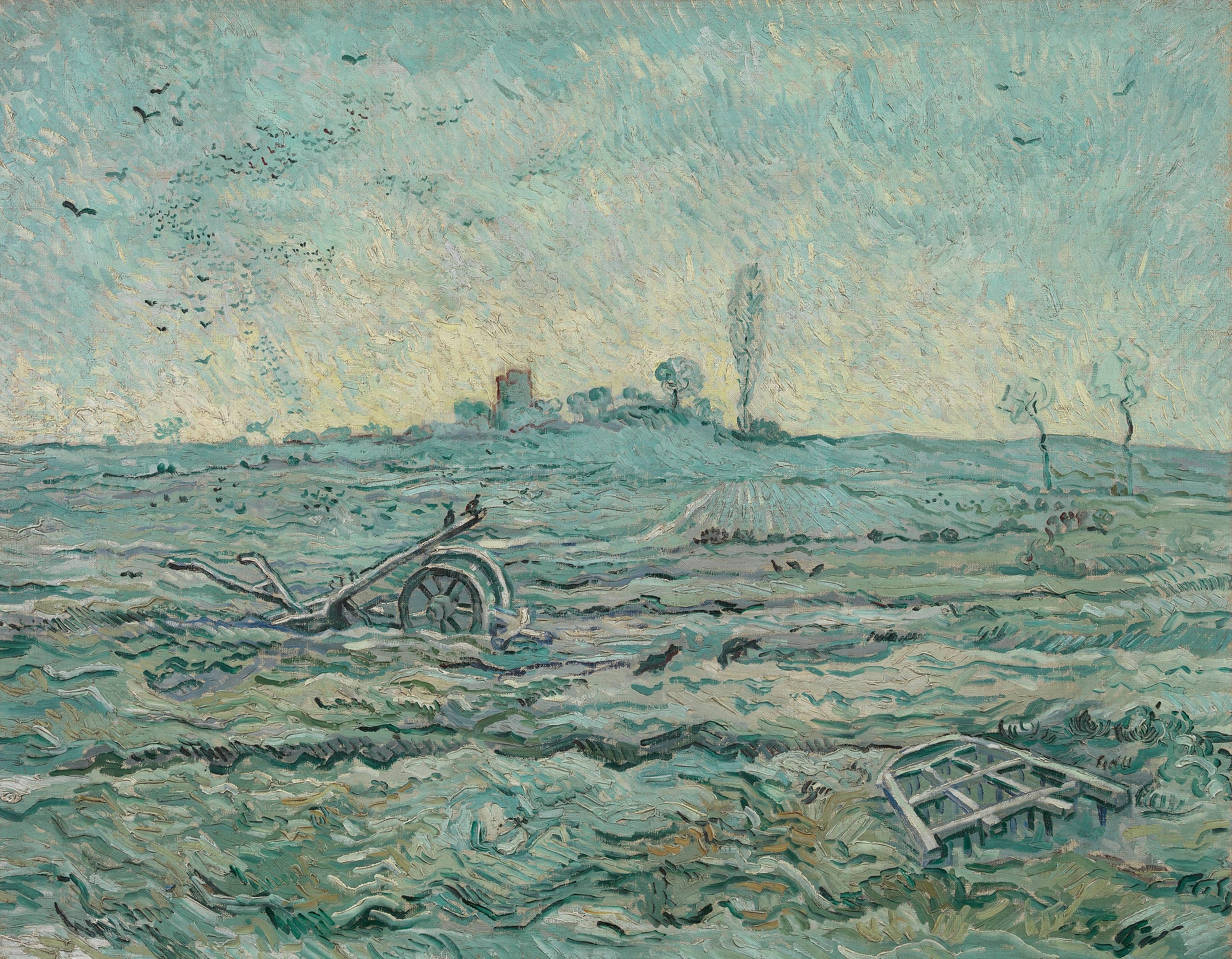 Snötäckt fält med harv - Vincent van Gogh