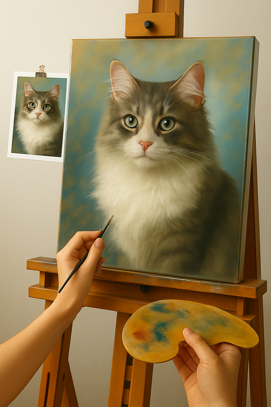 🎨 Anpassningsbar Kattporträttmålning – Unik Oljemålning