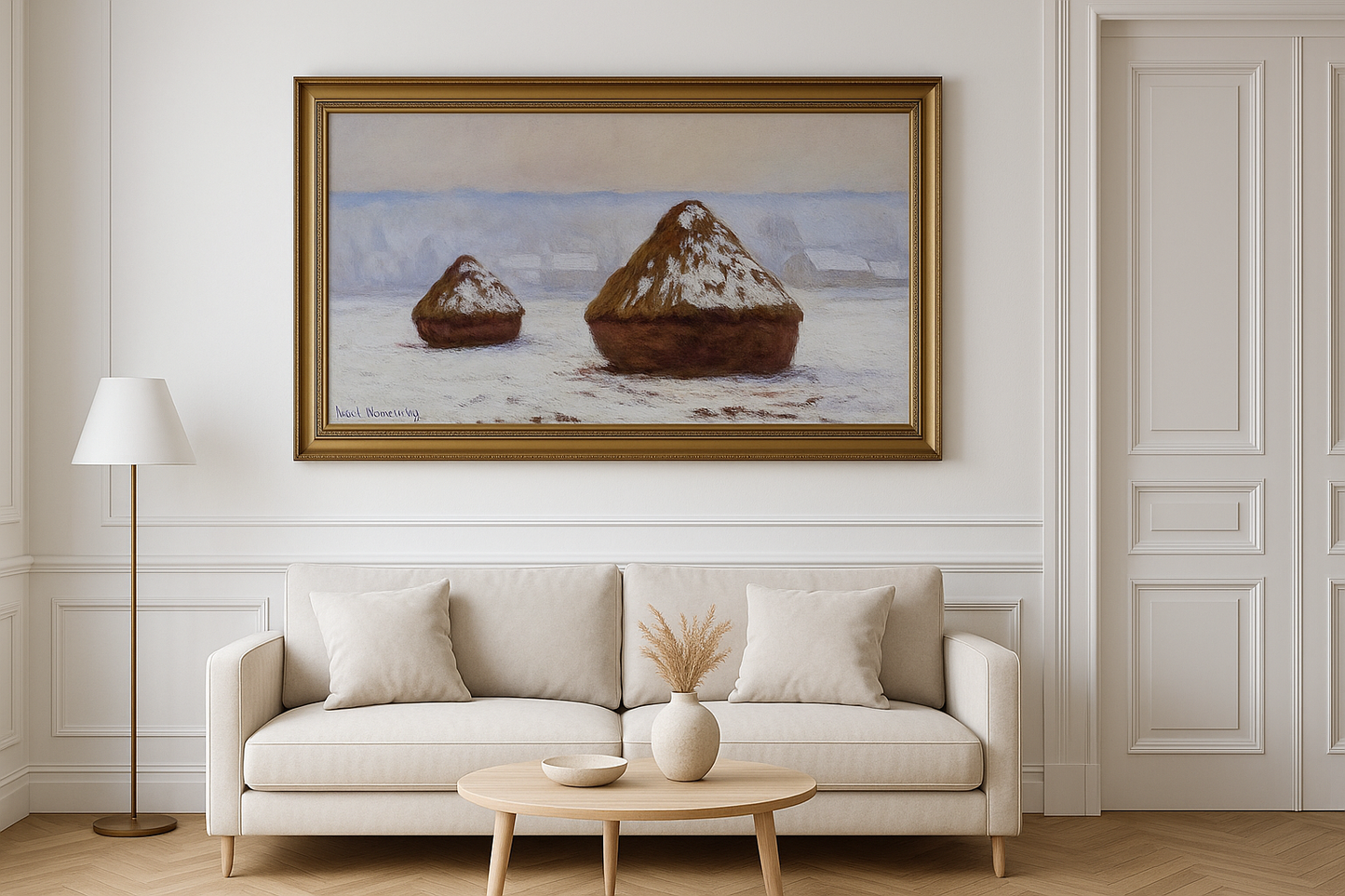 Meules, snöeffekt av Claude Monet