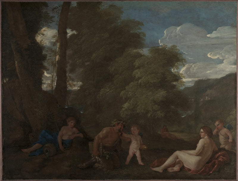 Landskap med en nymf och en satyr - Nicolas Poussin