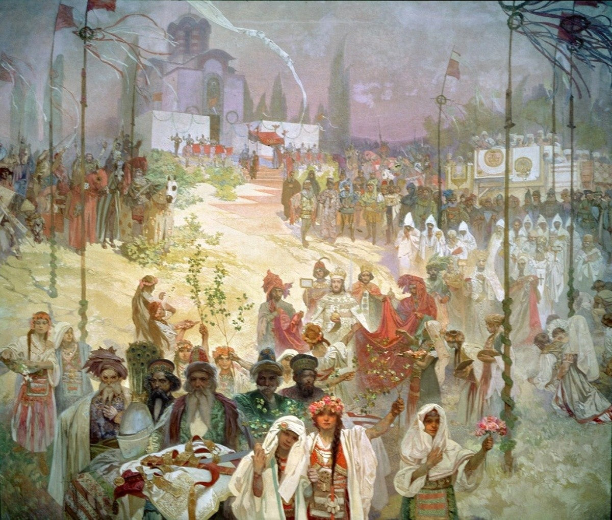 Kröning av den serbiske tsaren Stefan Dušan som bysantinsk kejsare - Alphonse Mucha