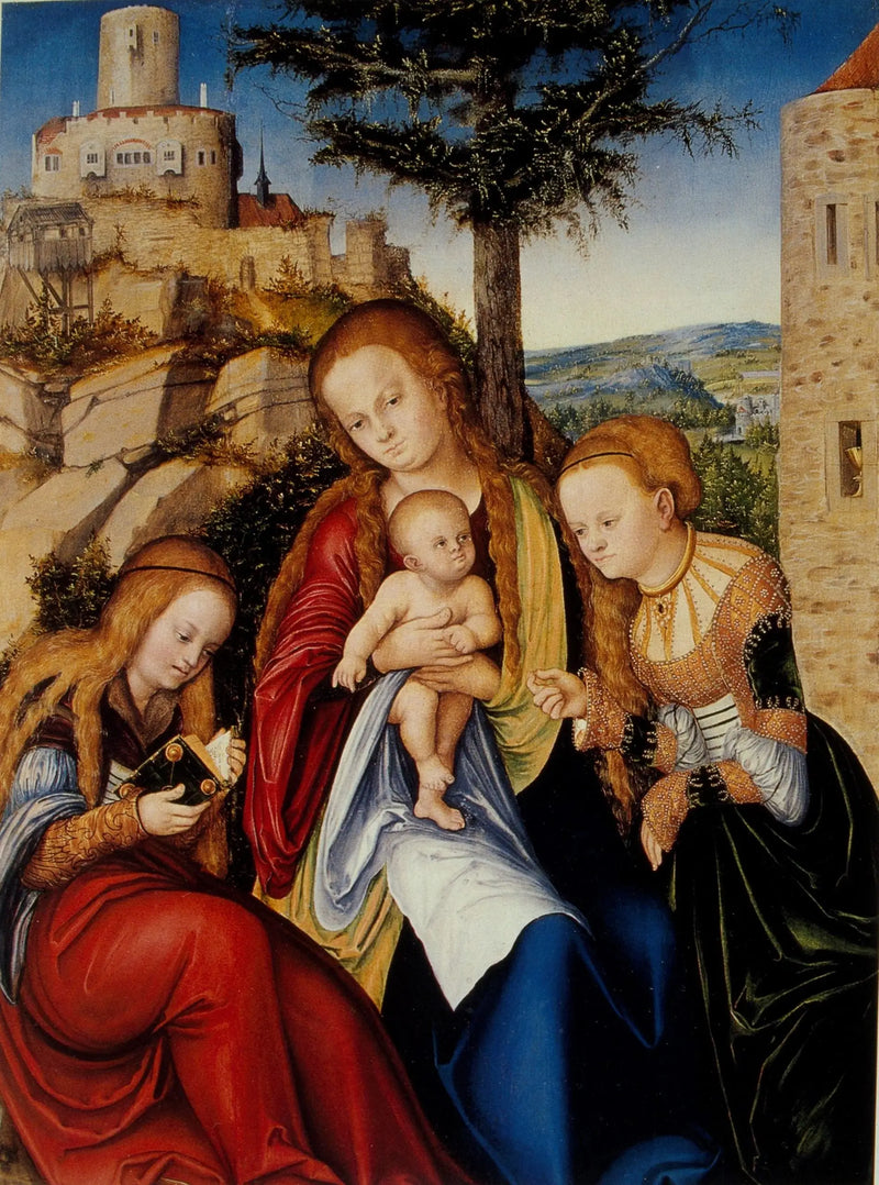 Madonna med barnet, heliga Barbro och heliga Katarina av Alexandria - Lucas Cranach den äldre