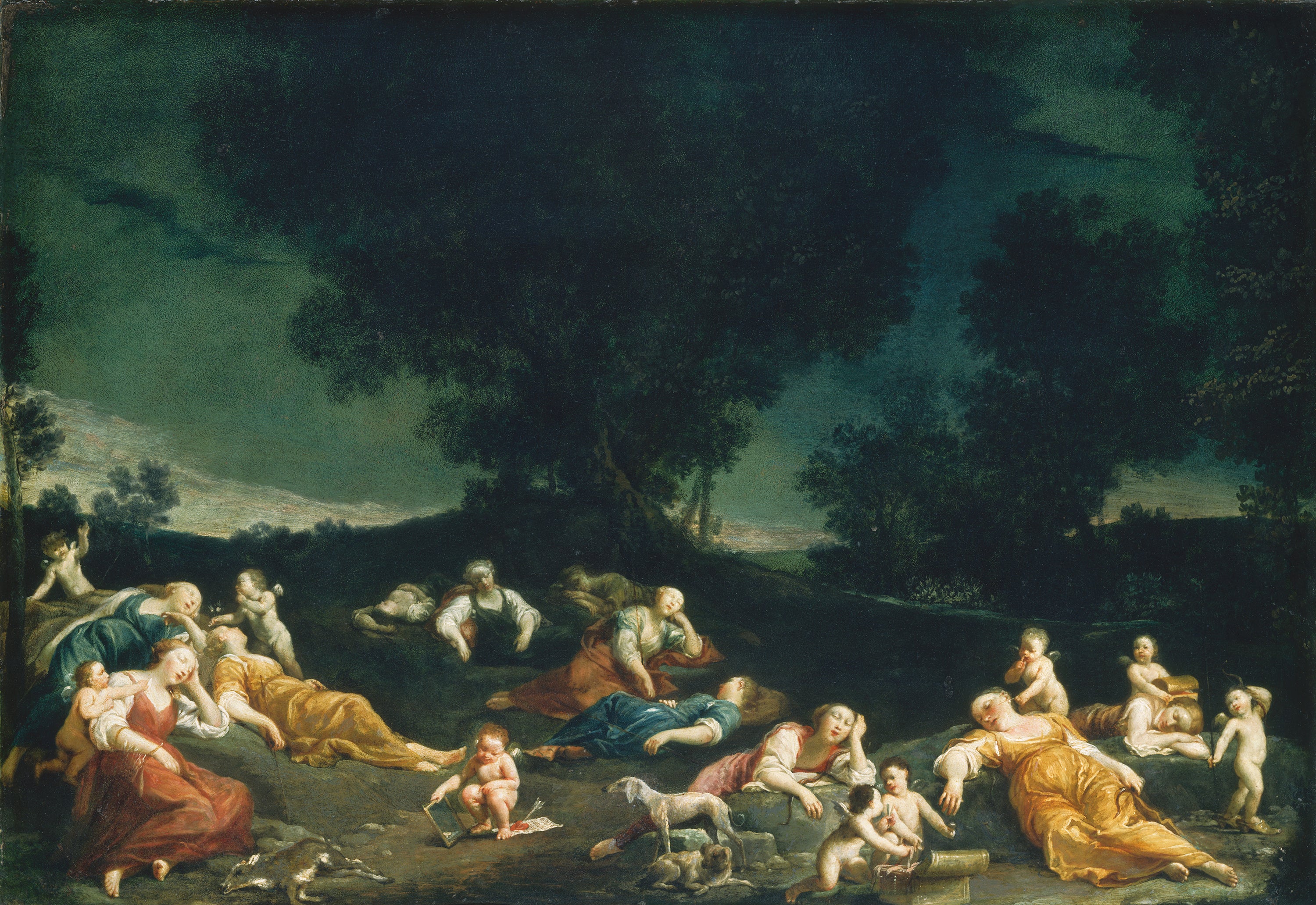 Cupidon désarmant les nymphes endormies - Giuseppe Maria Crespi image 1 reproduction artisanale de tableau