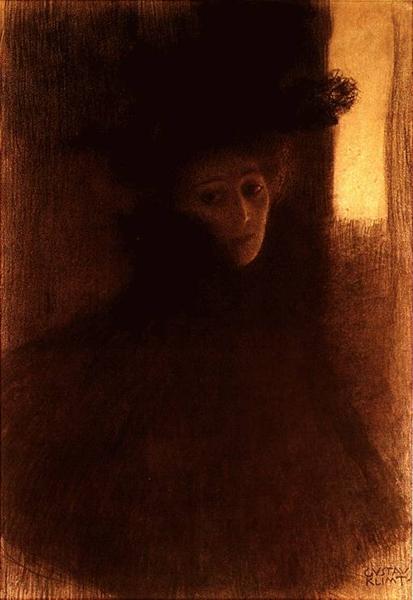 🎩 Dam med cape och hatt – Gustav Klimt (cirka 1897-1898)