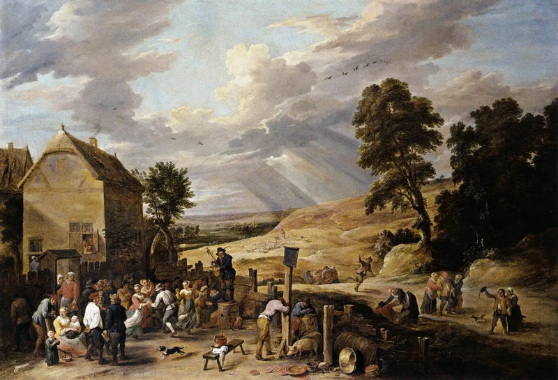 Bönder som dansar framför ett värdshus - David Teniers den yngre
