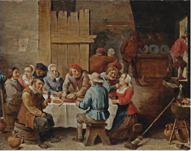 Bönder som äter och dricker inomhus - David Teniers den yngre