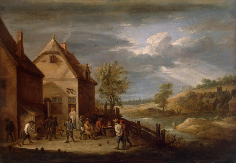Landskap med bönder som spelar kubb - David Teniers den yngre